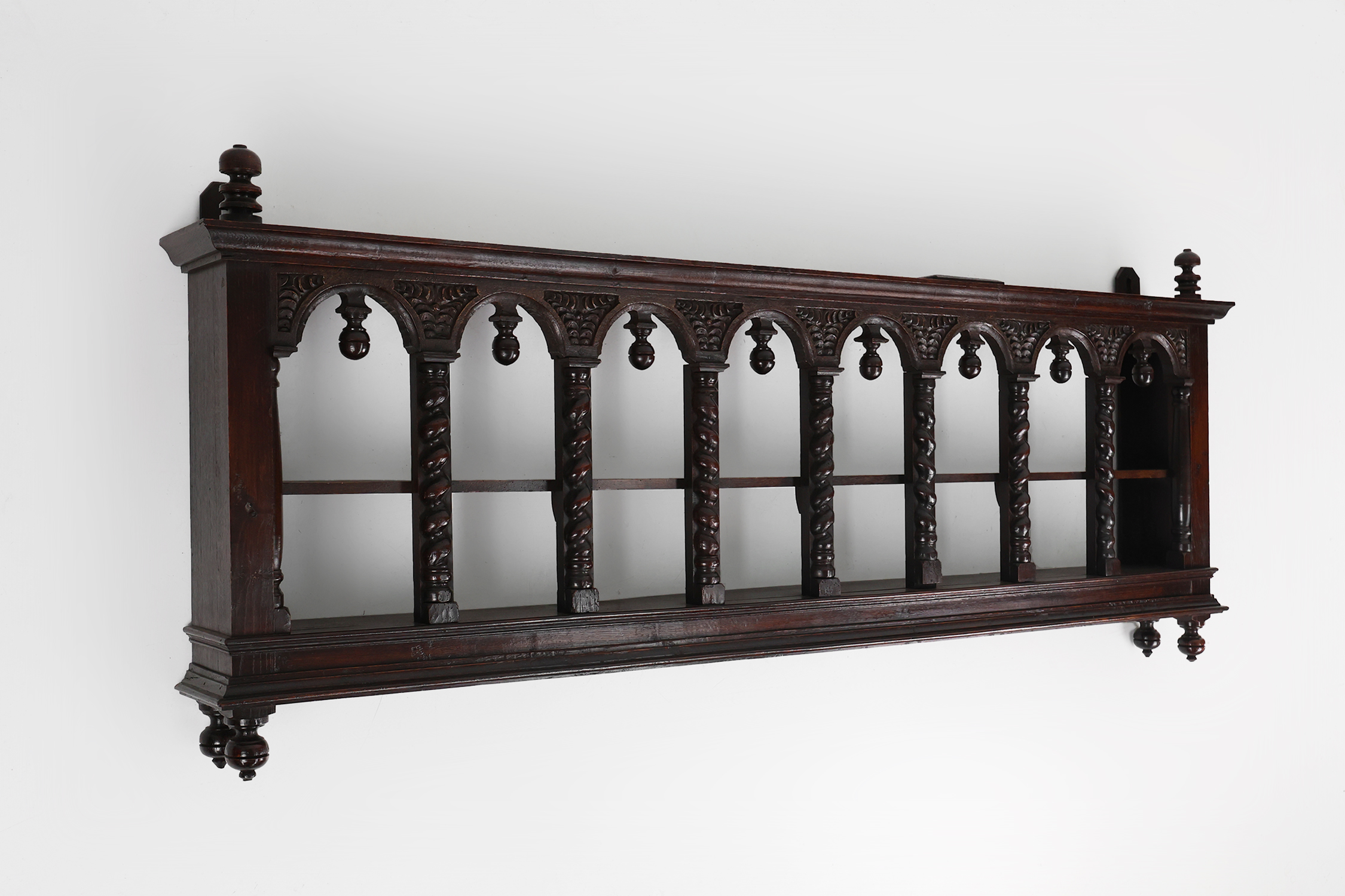 16th Century gothic style hand carved wall mount rack thumbnail